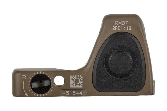 Trijicon Type 2 RMR with Adjustable 6.5 MOA reticle features easy to use side mounted controls and an FDE finish
